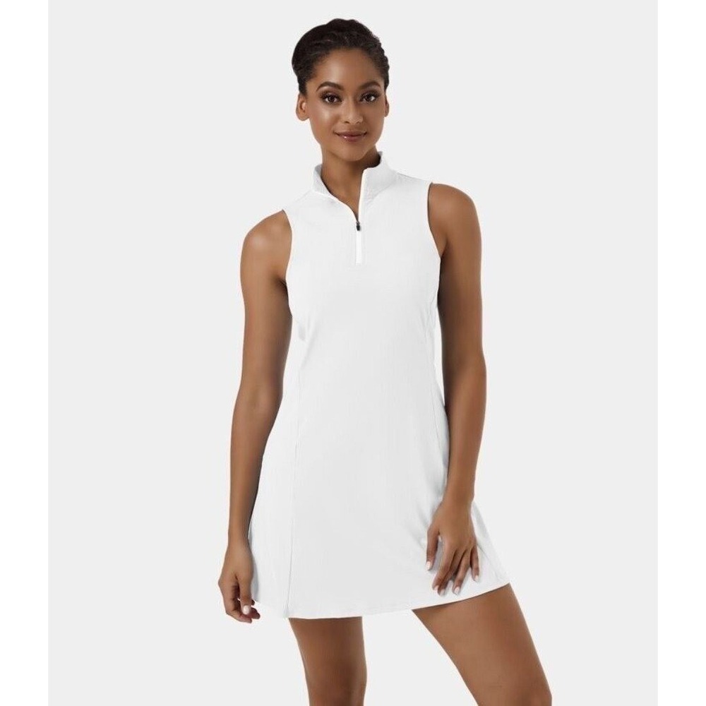 HALARA White Sleeveless Zip-Front Tennis Dress